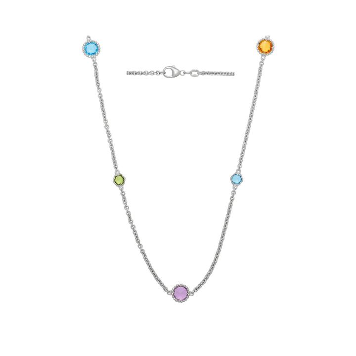 Genuine Multicolor Gemstone Sterling Silver Necklace