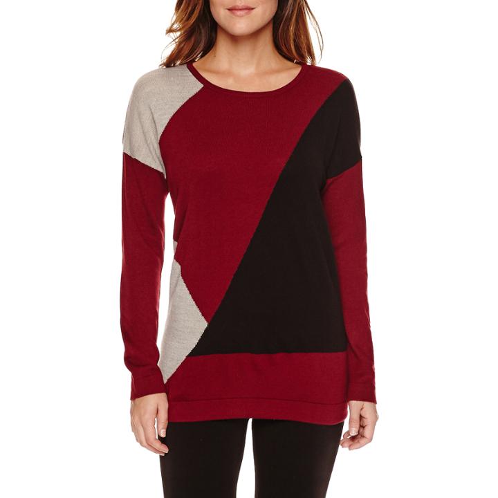 Liz Claiborne Long-sleeve Colorblock Tunic Sweater - Petite