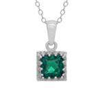 Womens Lab Created Green Emerald Sterling Silver Square Pendant Necklace