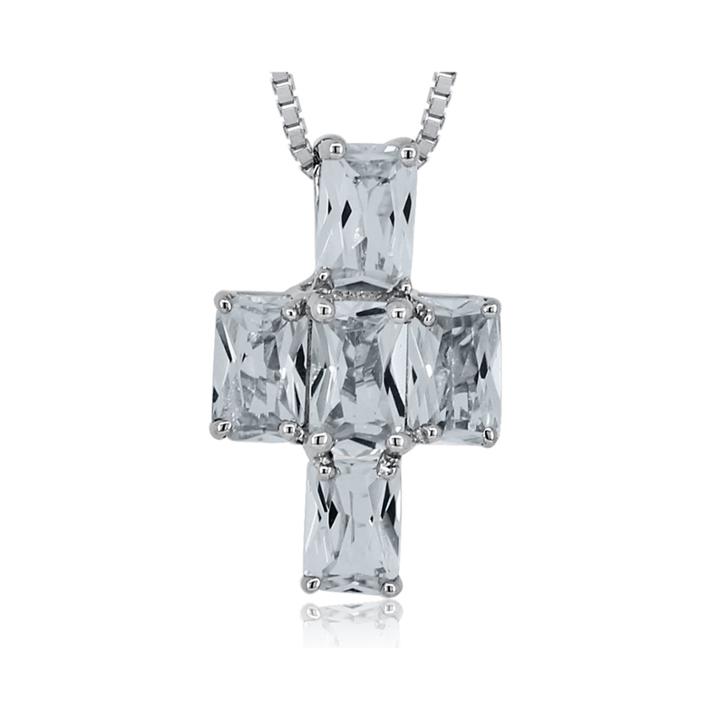 White Topaz Sterling Silver Cross Pendant Necklace