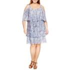 Robbie Bee Short Sleeve Cold Shoulder Tiered Sheath Dress - Plus