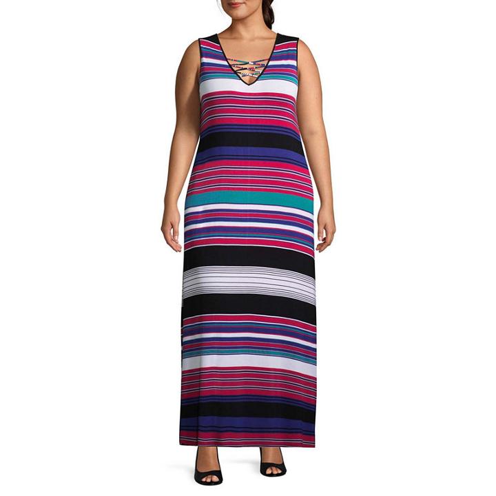 Spense Sleeveless Stripe Maxi Dress-plus