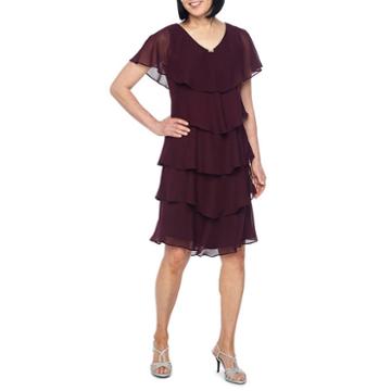 S.l. Fashions Short Sleeve Tiered Shift Dress
