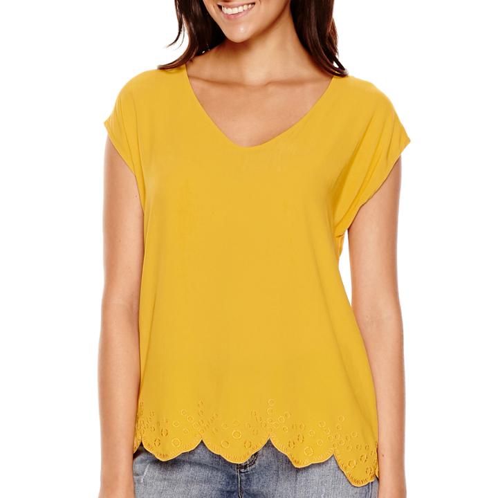 Liz Claiborne Short-sleeve Embroidered-hem Top