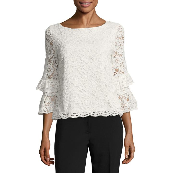 Liz Claiborne Scalloped Lace Top- Talls
