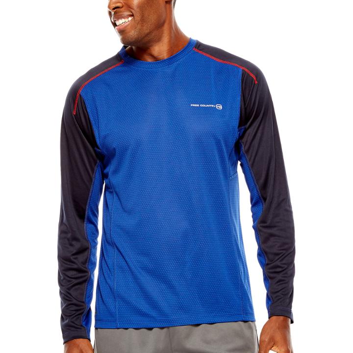 Free Country Long-sleeve Colorblock Crewneck Shirt