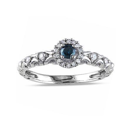 1/4 Ct. T.w. White And Color-enhanced Blue Diamond Sterling Silver Promise Ring
