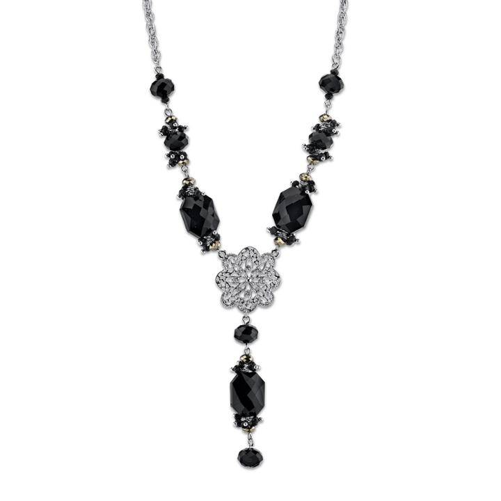 1928 Religious Jewelry Womens Black Rosary Necklaces