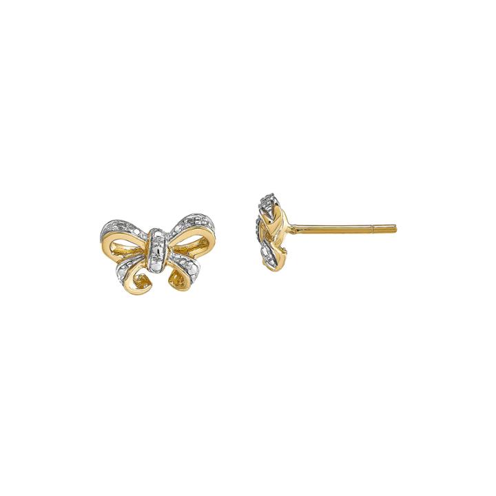 Diamond Accent 14k Yellow Gold Bow Earrings
