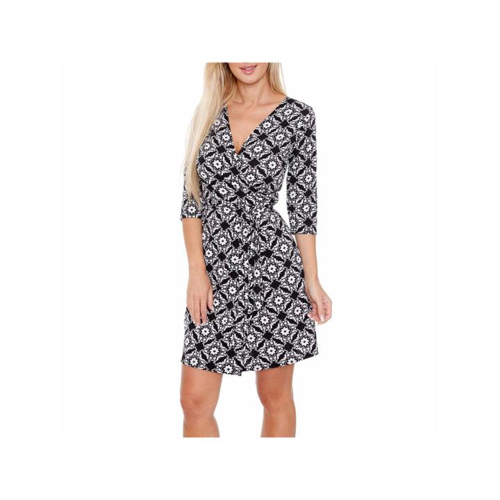 White Mark Mariah 3/4 Sleeve Abstract Wrap Dress