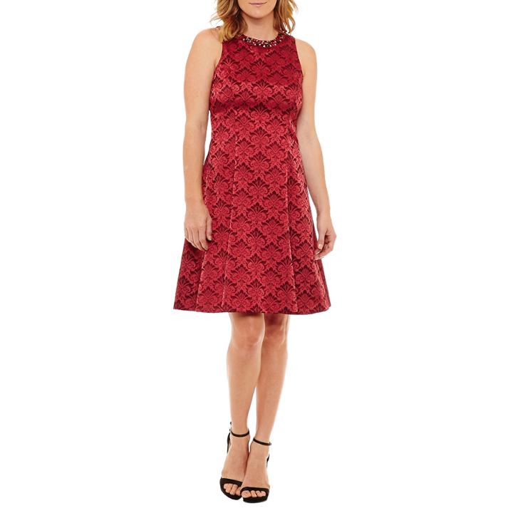 Liz Claiborne Sleeveless Beaded Fit & Flare Dress
