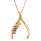Personalized 14k Yellow Gold Family Birthstone Wishbone Pendant Necklace