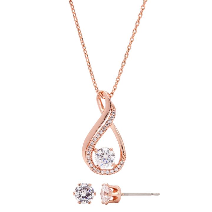 Sparkle Allure Womens Clear Pendant Necklace Set