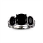 Womens Black Spinel Sterling Silver 3-stone Ring