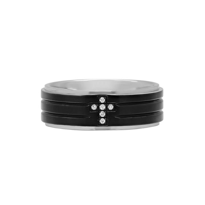 Diamond Accent Stainless Steel & Black Ip Cross Band