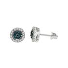 1/2 Ct. T.w. Round Blue Diamond Sterling Silver Stud Earrings