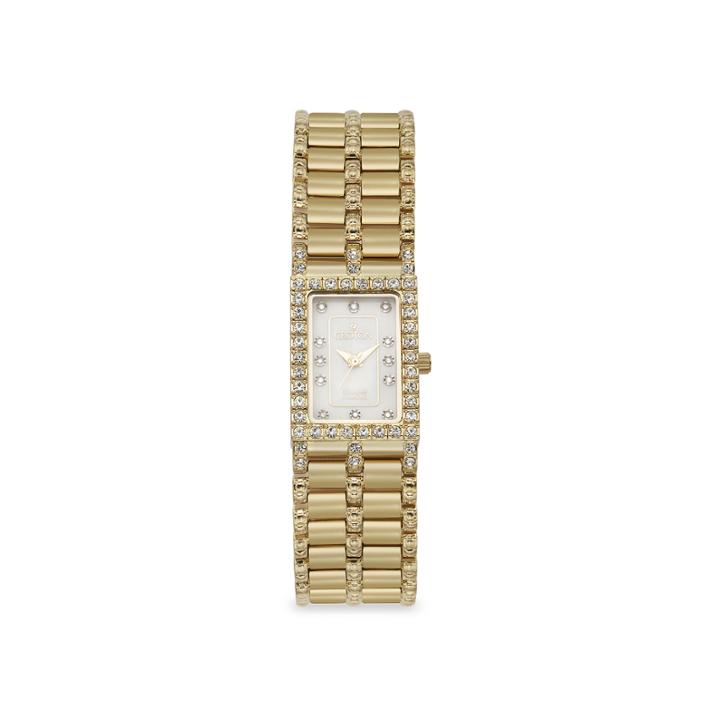 Croton Womens Diamond-accent Gold-tone Stainless Steel Rectangular Bracelet Watch