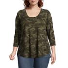 A.n.a 3/4 Sleeve Scoop Neck Camo T-shirt - Plus