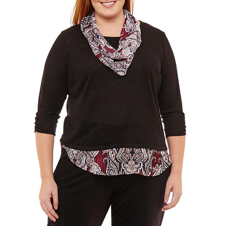Byer California 3/4 Sleeve Round Neck Knit Blouse - Plus
