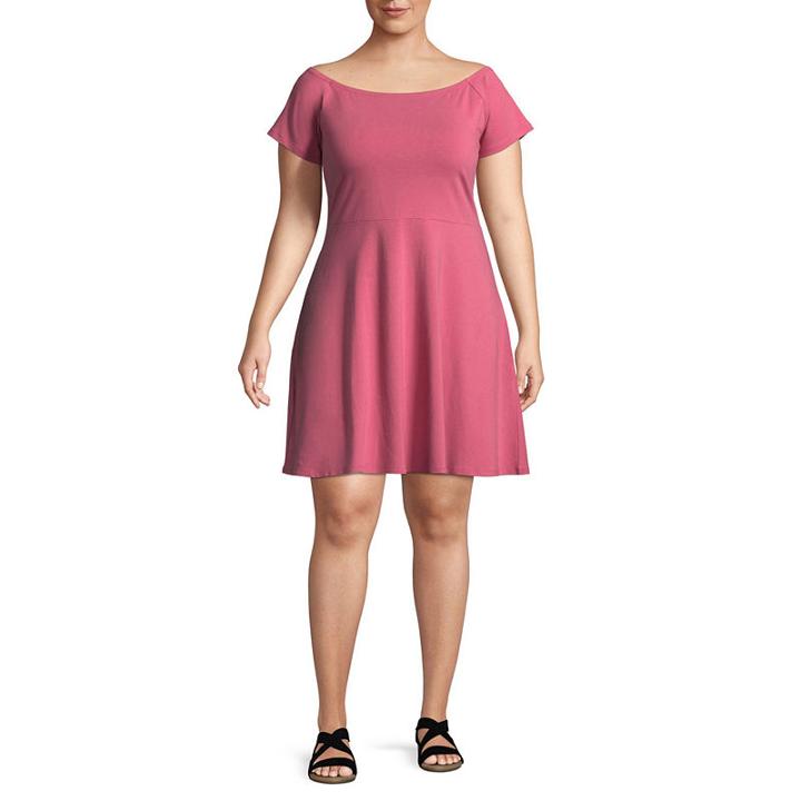 Arizona Short Sleeve Skater Dress-juniors Plus