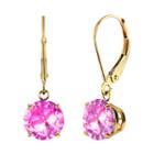 Lab-created Pink Sapphire 10k Yellow Gold Leverback Dangle Earrings