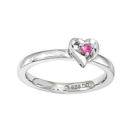 Personally Stackable Sterling Silver Lab-created Pink Sapphire Heart Ring