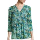 Liz Claiborne 3/4-sleeve Pintuck Print Blouse
