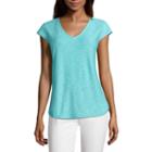 Liz Claiborne Short Sleeve V Neck T-shirt-womens