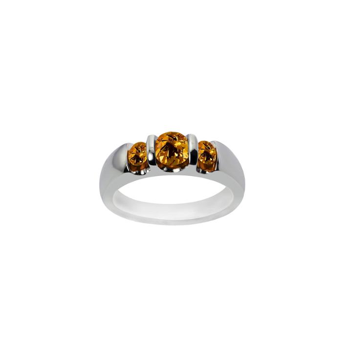 Sterling Silver Genuine Citrine Three Stone Ring