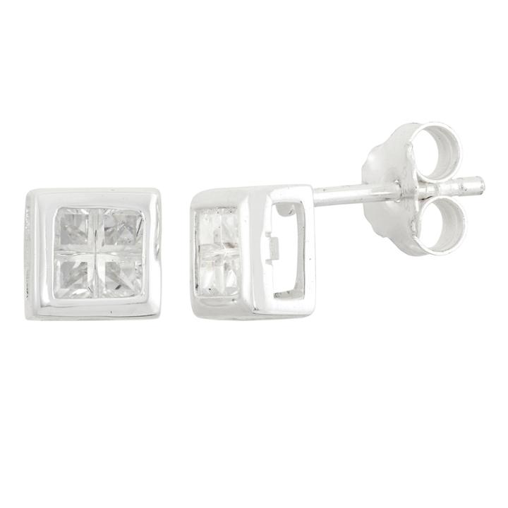 2 Ct. T.w. Princess White Cubic Zirconia Sterling Silver Stud Earrings