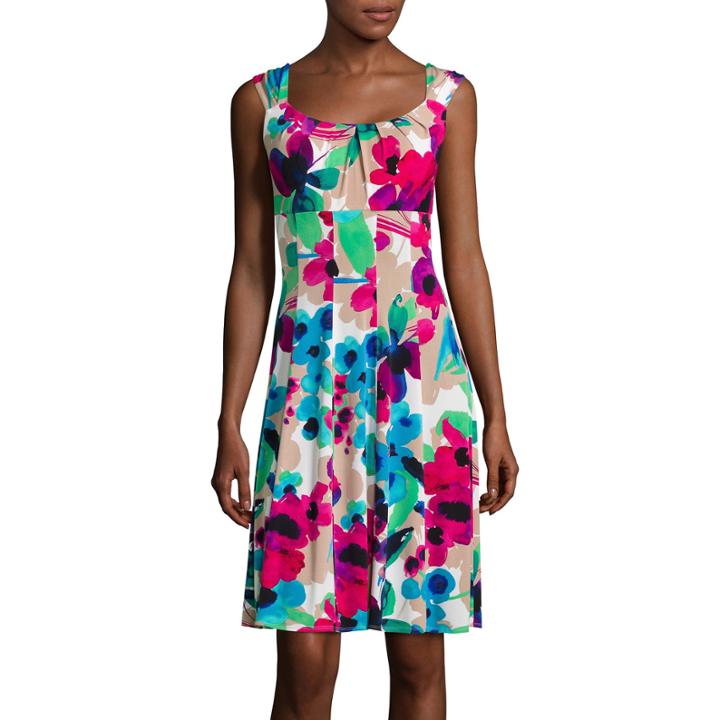 London Style Collection Sleeveless Floral-print Fit-and-flare Dress