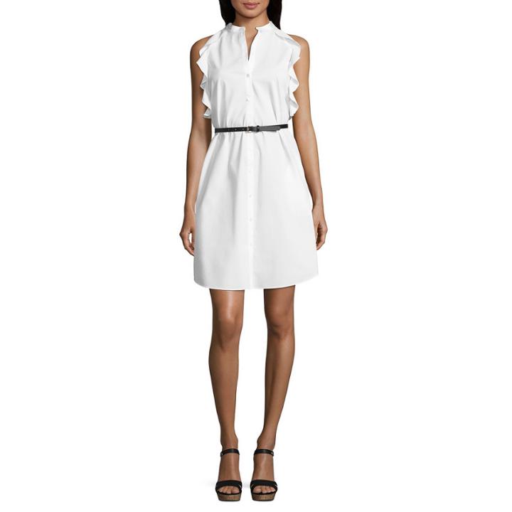 Worthington Sleeveless Ruffle-trim Shirt Dress