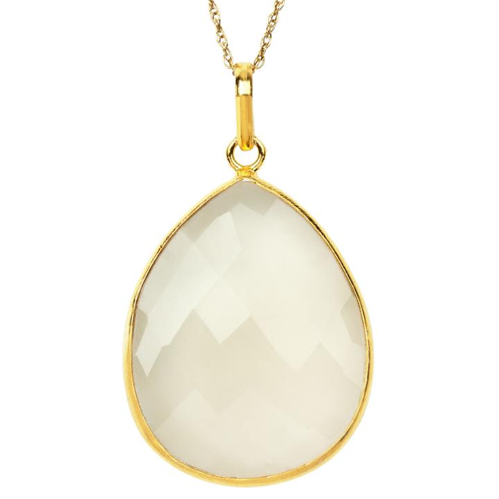 Womens Simulated White Quartz Gold Over Silver Pendant Necklace