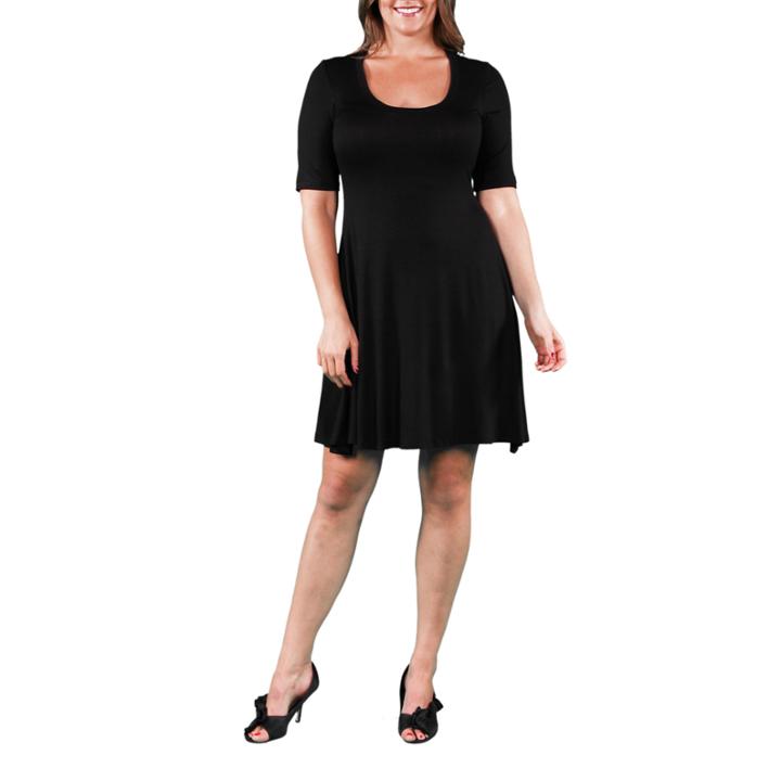 24/7 Comfort Apparel Elbow Sleeve Fit & Flare Dress-plus