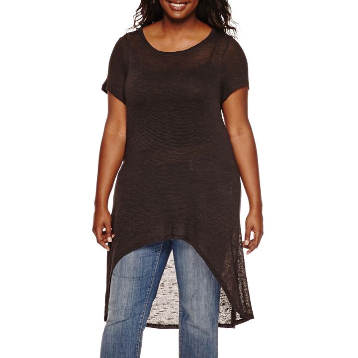 Embossed Short-sleeve Marled Hacci Tunic - Juniors Plus