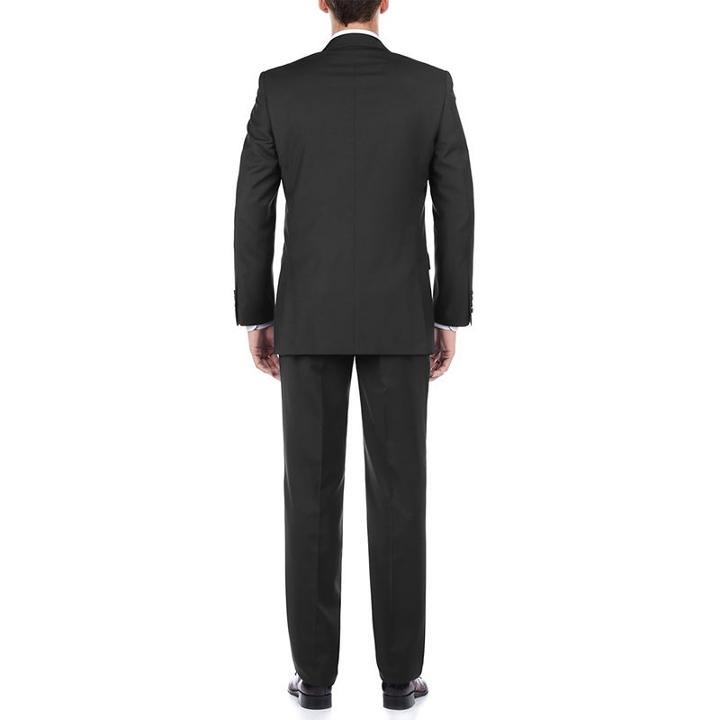 Verno Men's Black 100 Wool Slim Fit Double Vent Two Piece Suit
