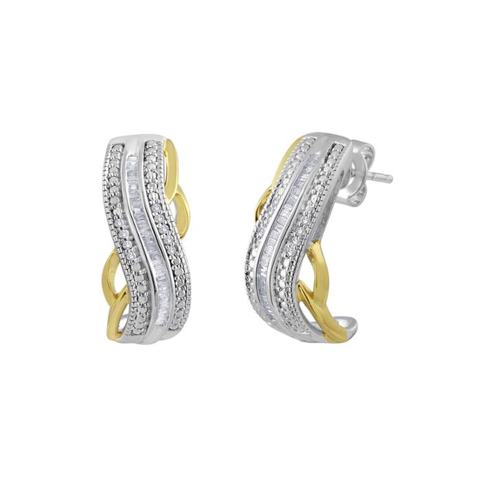 1/4 Ct. T.w. Diamond Hoop Earrings In Sterling Silver And 14k Yellow Gold Accent