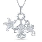 Enchanted Disney Fine Jewelry 1/10 C.t.t.w. Diamond Ariel Sea Life Charm Pendant Necklace In Sterling Silver