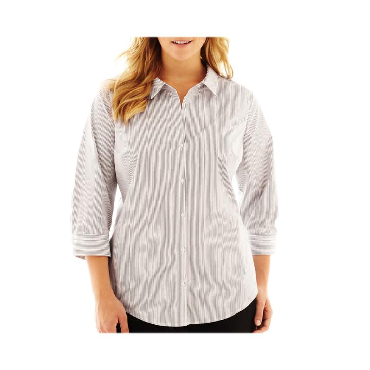 Worthington 3/4 Sleeve Button Front Shirt - Plus