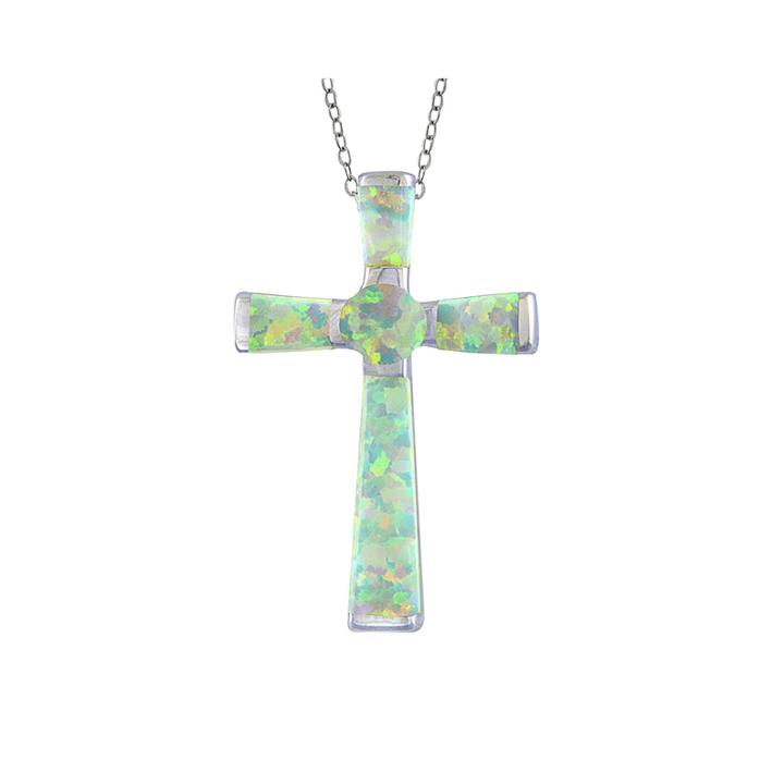 Silver Treasures&trade; Lab-created Opal Sterling Silver Cross Pendant Necklace