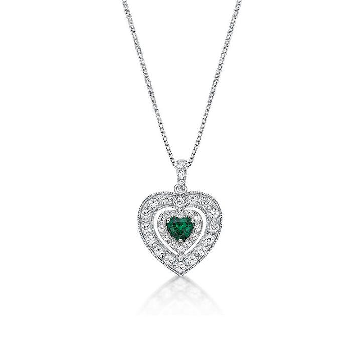 Womens Lab Created Green Emerald Heart Pendant Necklace