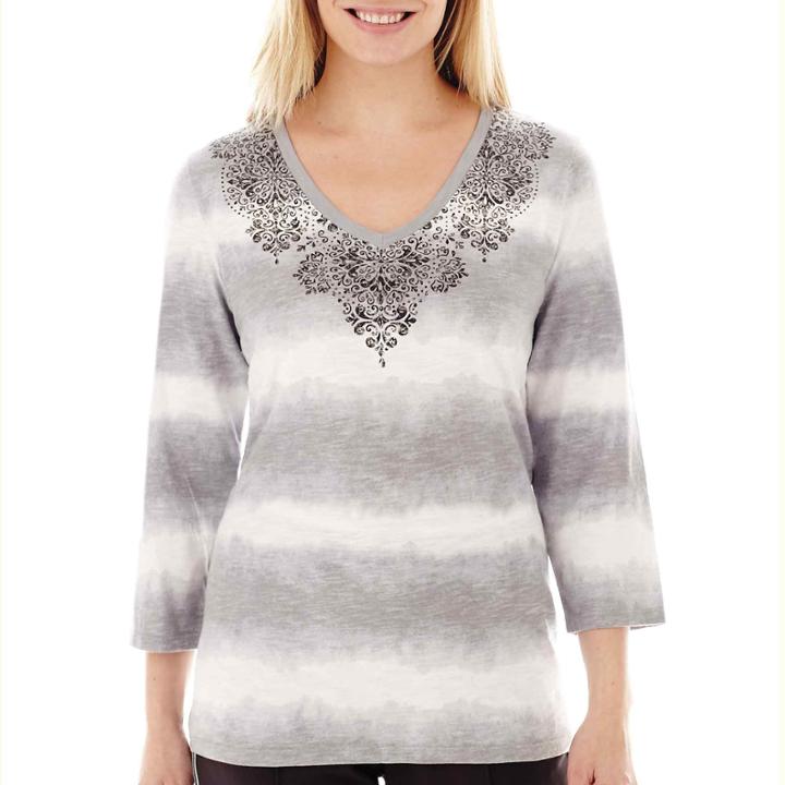 Made For Life&trade; 3/4-sleeve Striped Graphic T-shirt - Petite