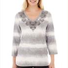 Made For Life&trade; 3/4-sleeve Striped Graphic T-shirt - Petite