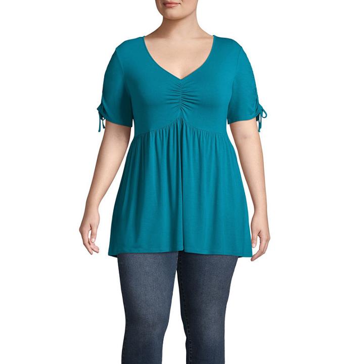 Boutique + 3/4 Sleeve V Neck Woven Blouse - Plus