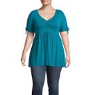 Boutique + 3/4 Sleeve V Neck Woven Blouse - Plus
