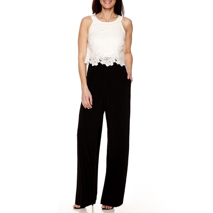 Signature By Sangria Sleeveless Lace-bodice Jumpsuit - Petite