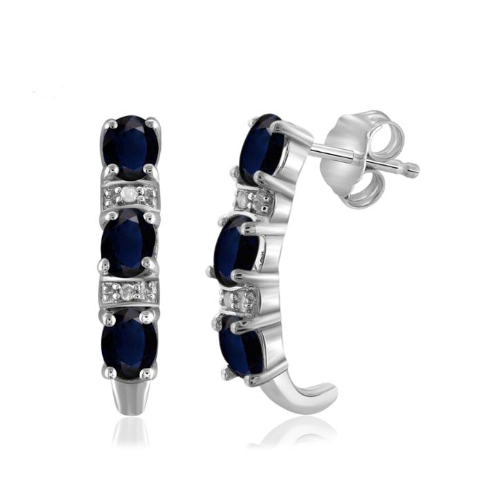 Diamond Accent Blue Sapphire Sterling Silver Drop Earrings