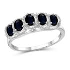 Womens Sapphire Blue Sterling Silver Side Stone Ring
