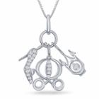 Enchanted Disney Fine Jewelry 1/10 C.t.t.w. Cinderella Charms Pendant Necklace In Sterling Silver