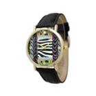Olivia Pratt Womens Multi-color Pattern With Gold-tone Studs Dial Black Leather Watch 13628black